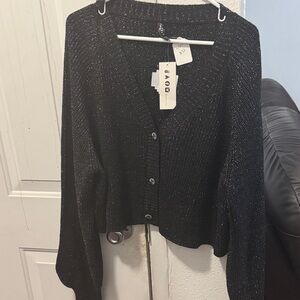 Black V-Neck Button-Up Sweater